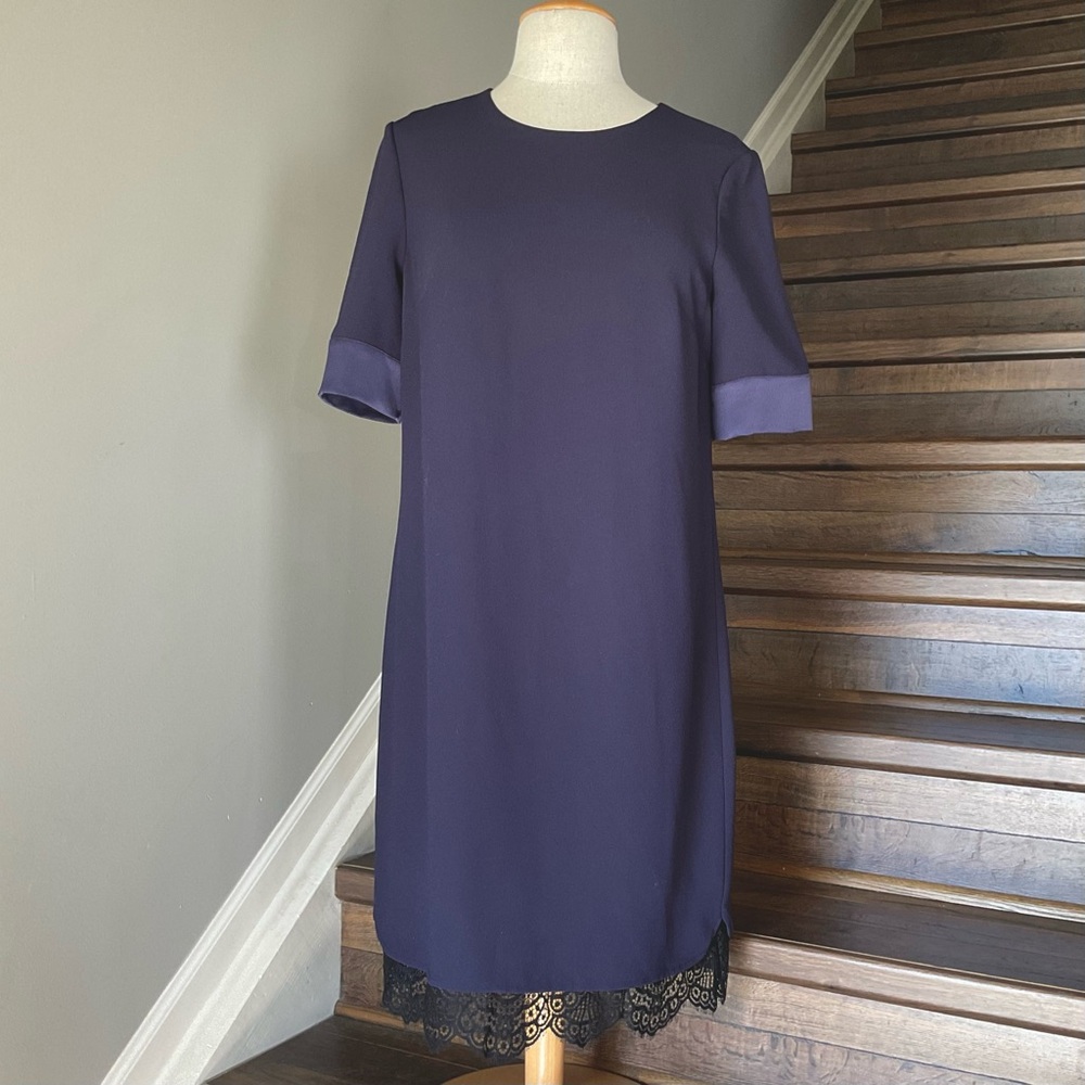 Gorgeous Navy Blue Loose Sheath Dress with Lace Hem Size 10